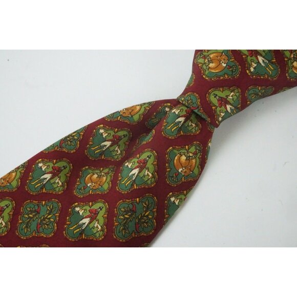 Salvatore Ferragamo Red Fox Dog Hunting Scene Sportsman Silk Tie